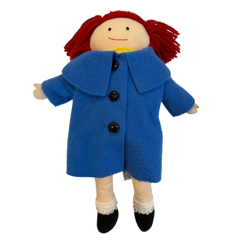 Vintage 1994 Eden Madeline Rag Doll 15” Blue Coat Red Plaid Dress